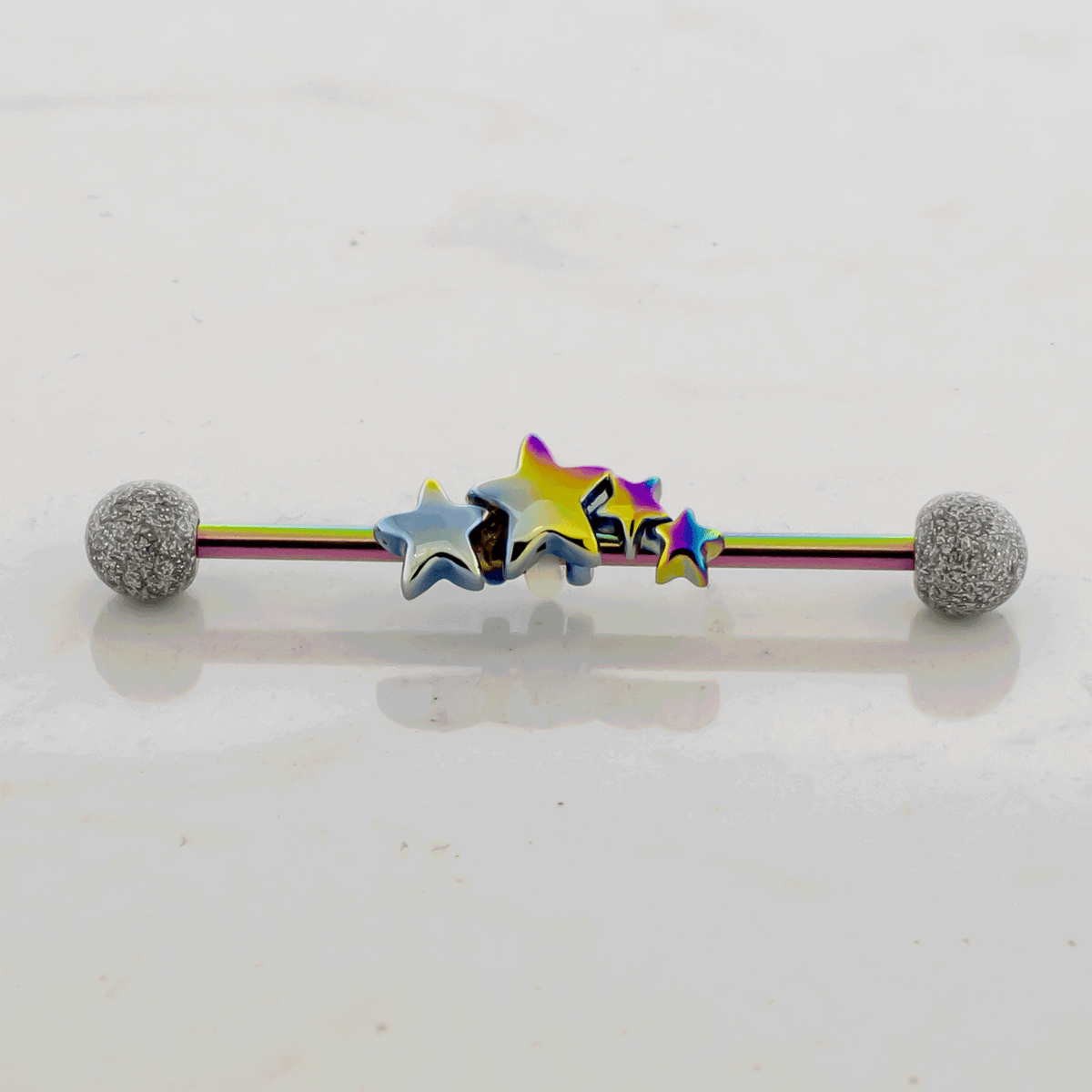 14G Industrial Barbell - Rainbow Star | Body Jewelry | Wiccan Center