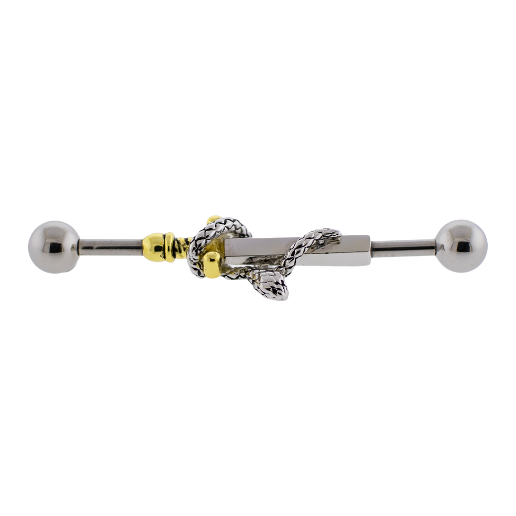 14G Industrial Barbell - Snake Wrapped on Sword | Body Jewelry | Wiccan Center