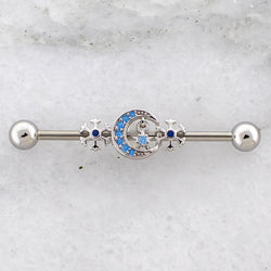 14G Moon With Snowflakes Industrial Barbell | | Wiccan Center