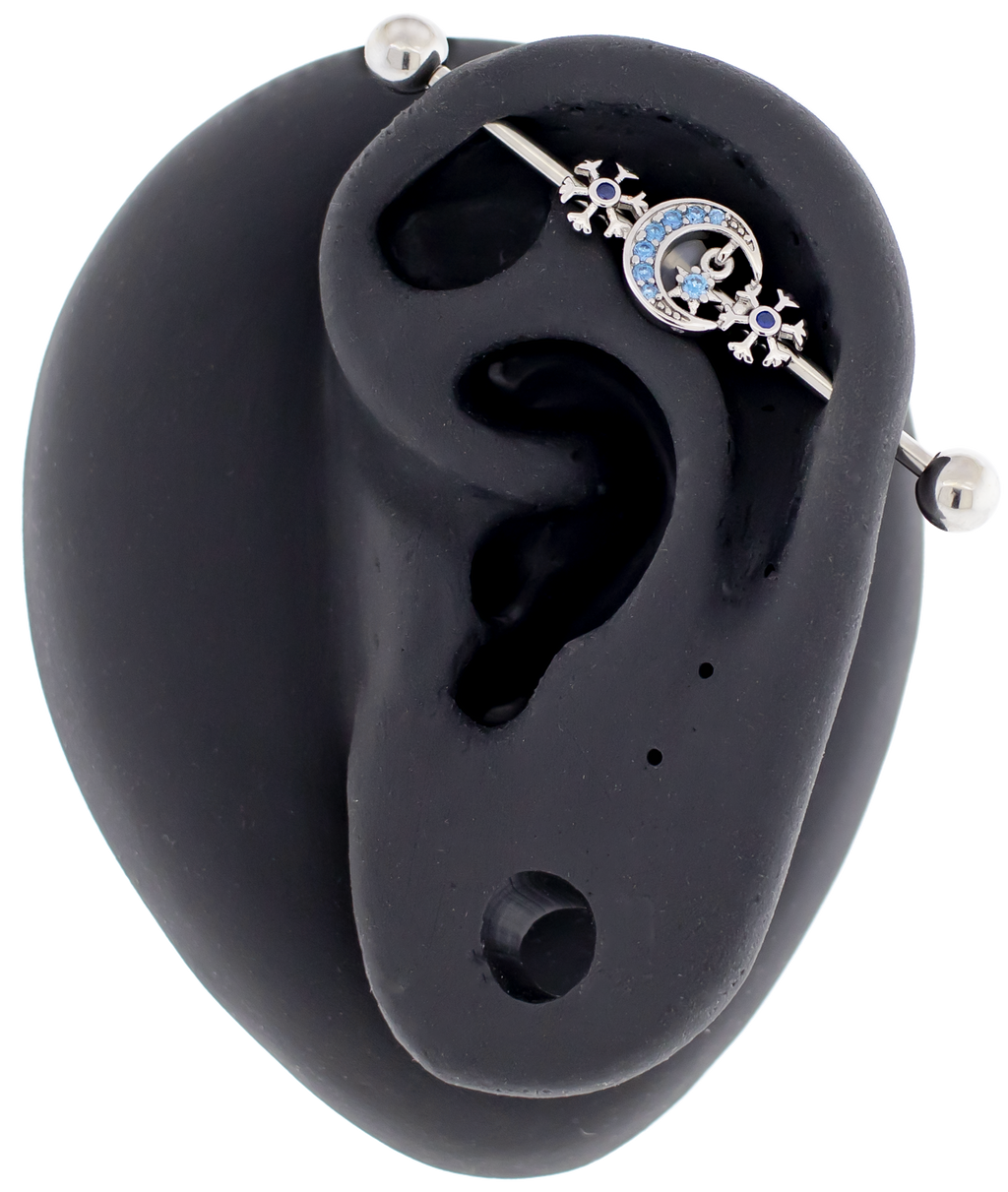 14G Moon With Snowflakes Industrial Barbell | | Wiccan Center