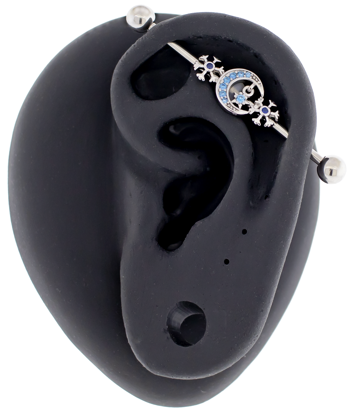 14G Moon With Snowflakes Industrial Barbell | | Wiccan Center