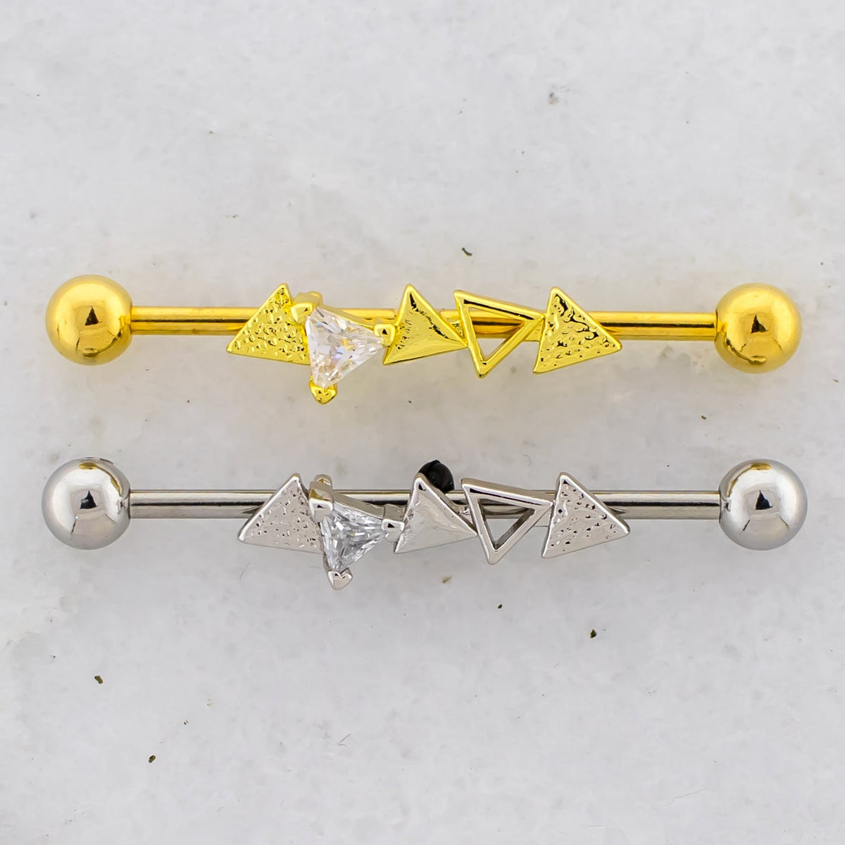 14G Alternating Triangles Industrial Barbell | | Wiccan Center
