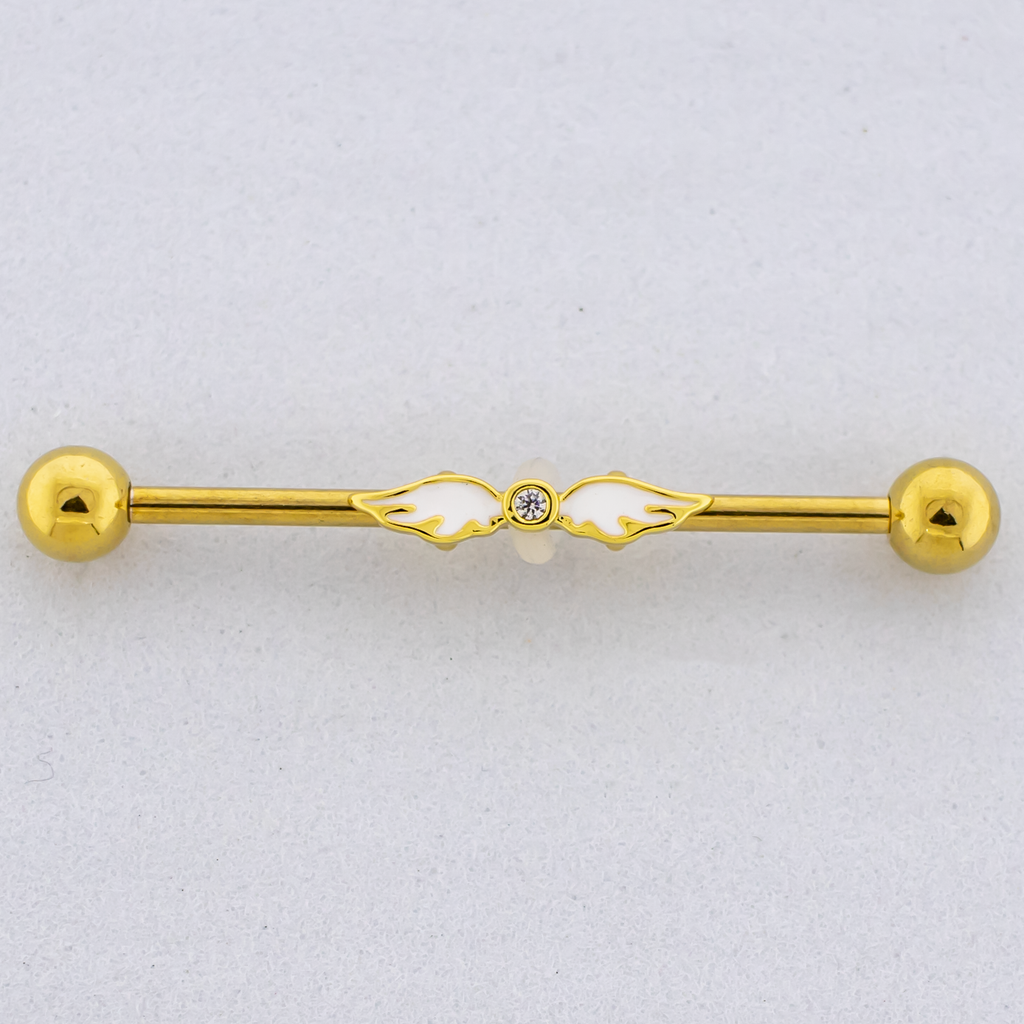 14G Angel Wings With Gem Industrial Barbell | | Wiccan Center