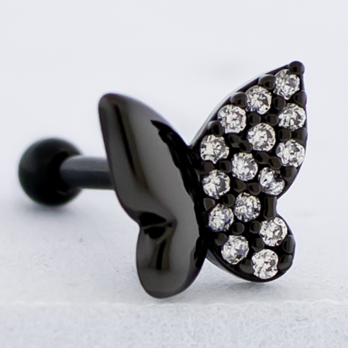 16G Pvd Barbell w/ Half Pave Butterfly | Body Jewelry | Wiccan Center