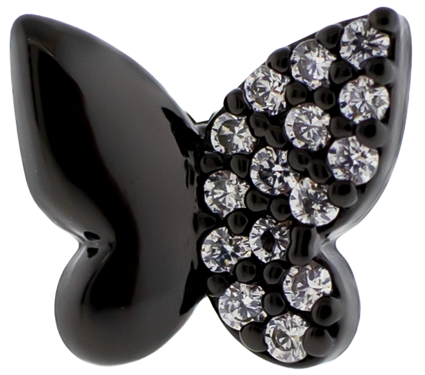 16G Pvd Barbell w/ Half Pave Butterfly | Body Jewelry | Wiccan Center