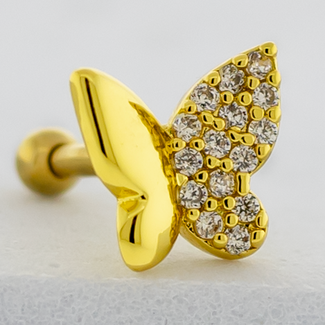 16G Pvd Barbell w/ Half Pave Butterfly | Body Jewelry | Wiccan Center