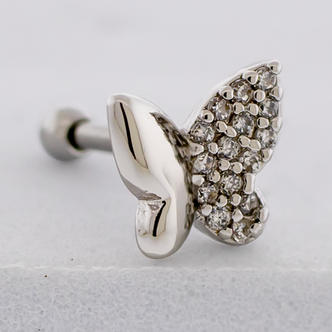 16G Pvd Barbell w/ Half Pave Butterfly | Body Jewelry | Wiccan Center