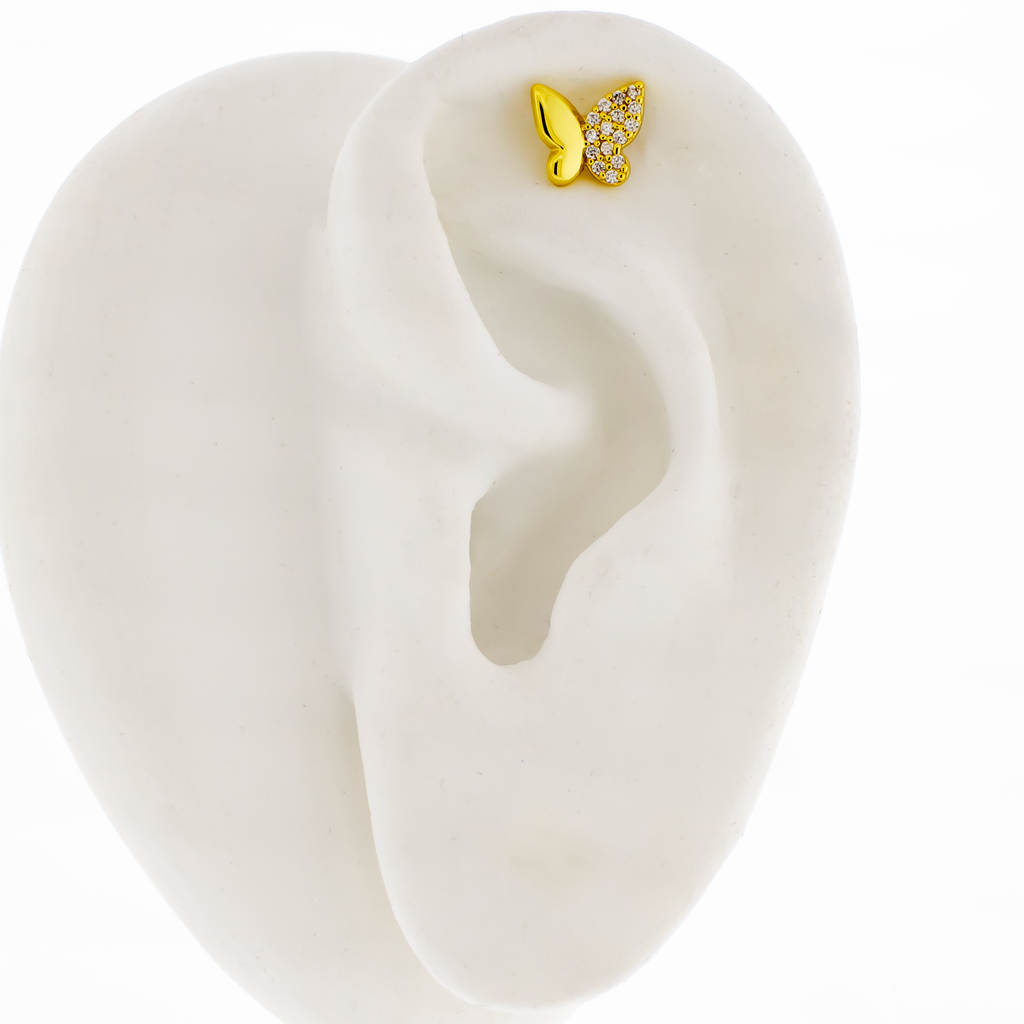 16G Pvd Barbell w/ Half Pave Butterfly | Body Jewelry | Wiccan Center
