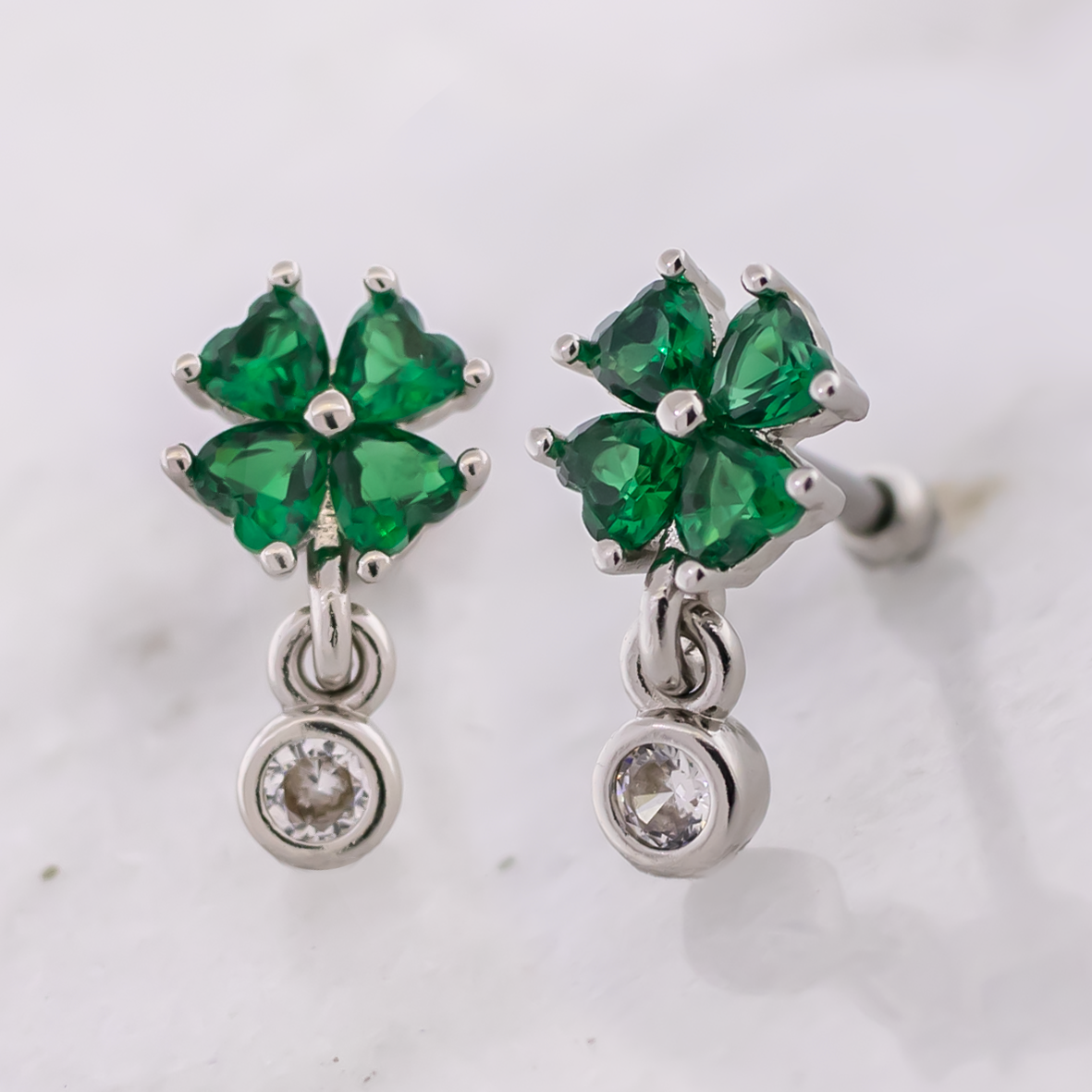 16G Green Gem Clover Cartilage Barbell | | Wiccan Center