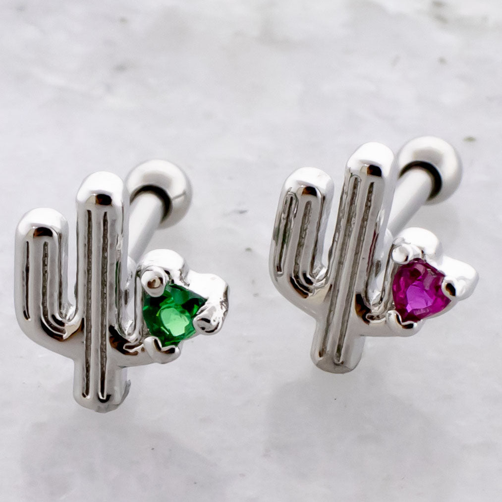16G Heart Gem Cactus Cartilage Barbell | | Wiccan Center