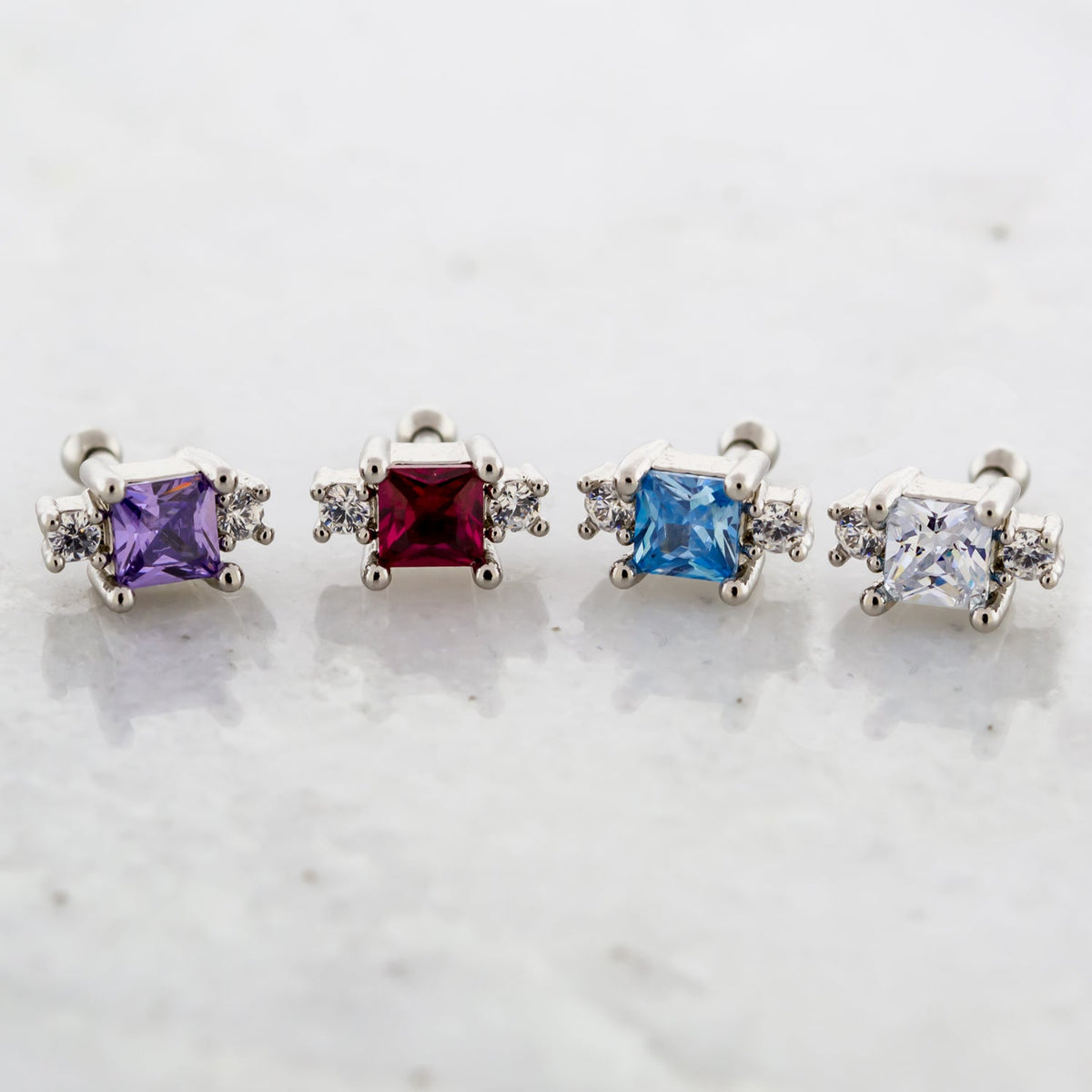 16G Square Gem with Round Gem Cartilage Barbell | | Wiccan Center