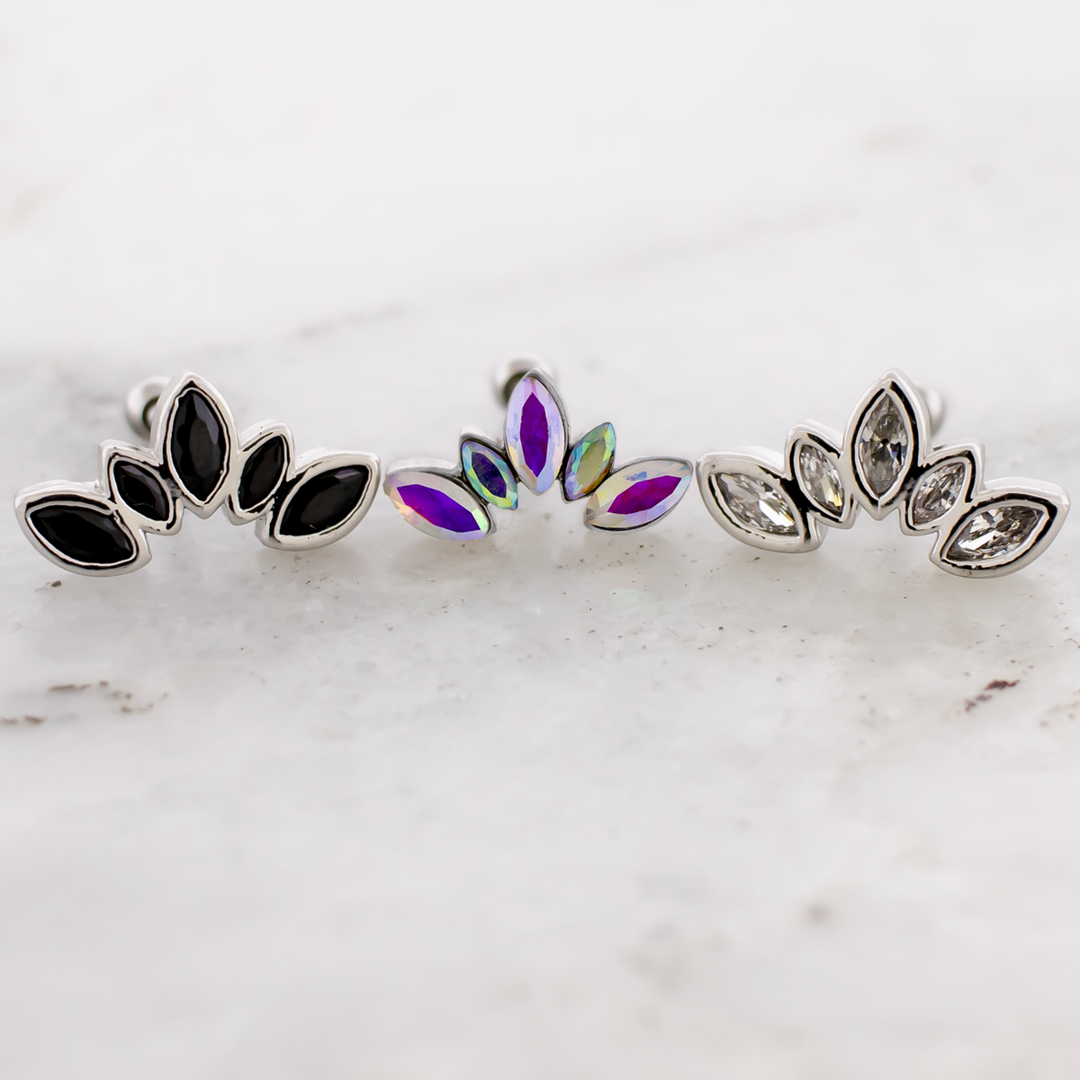 16G Marquise Gem Crescent Cartilage Barbell | Body Jewelry | Wiccan Center