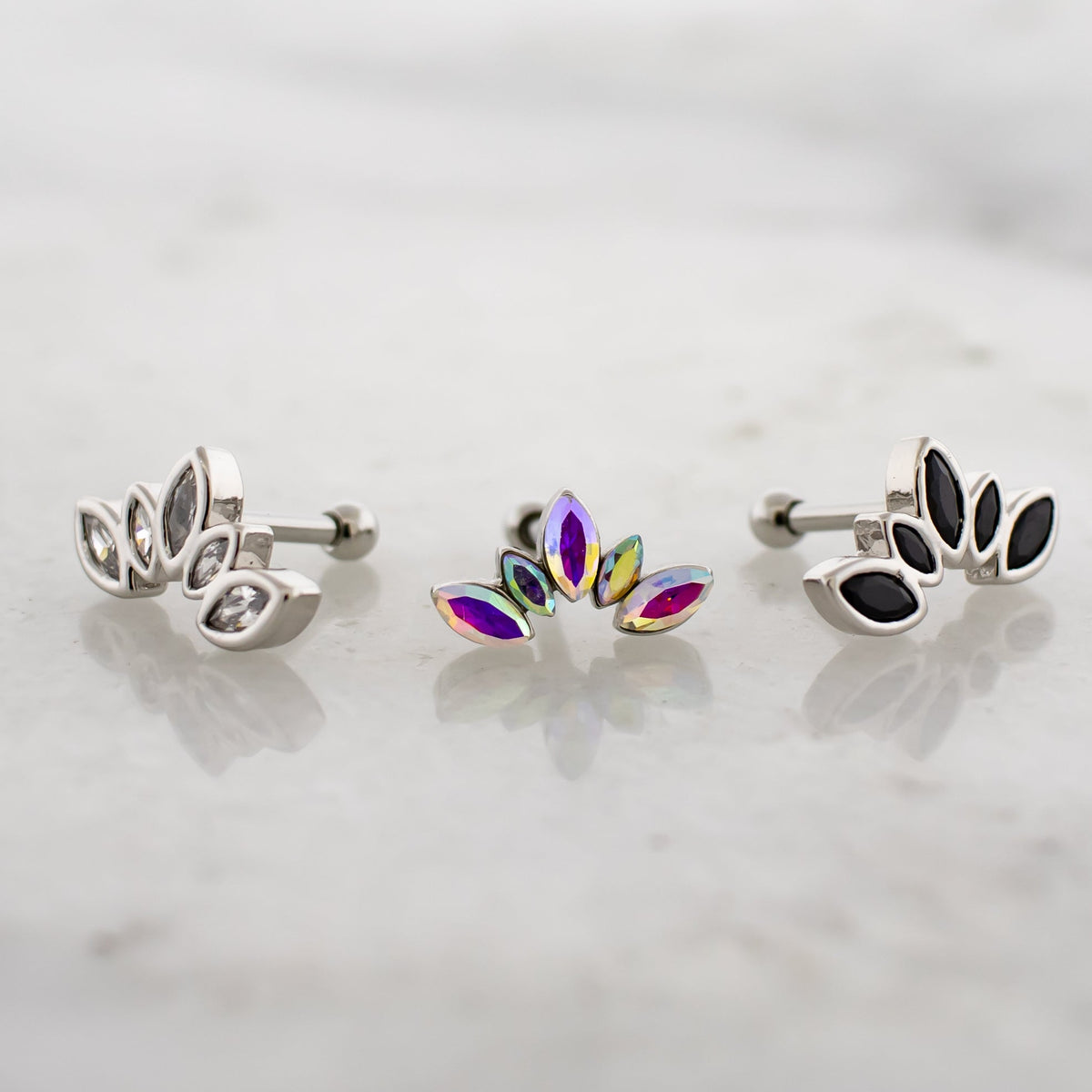 16G Marquise Gem Crescent Cartilage Barbell | Body Jewelry | Wiccan Center