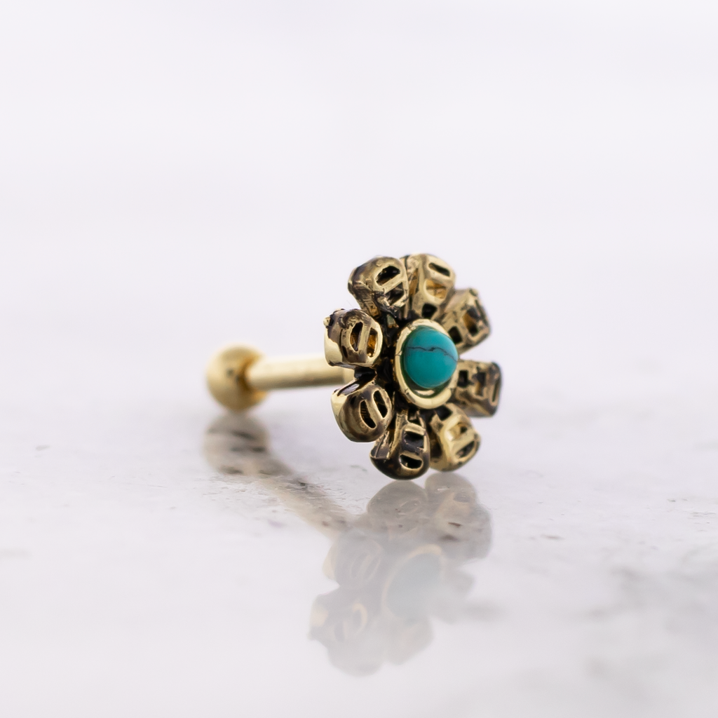 16G Turquoise Howlite Flower Cartilage Barbell | | Wiccan Center