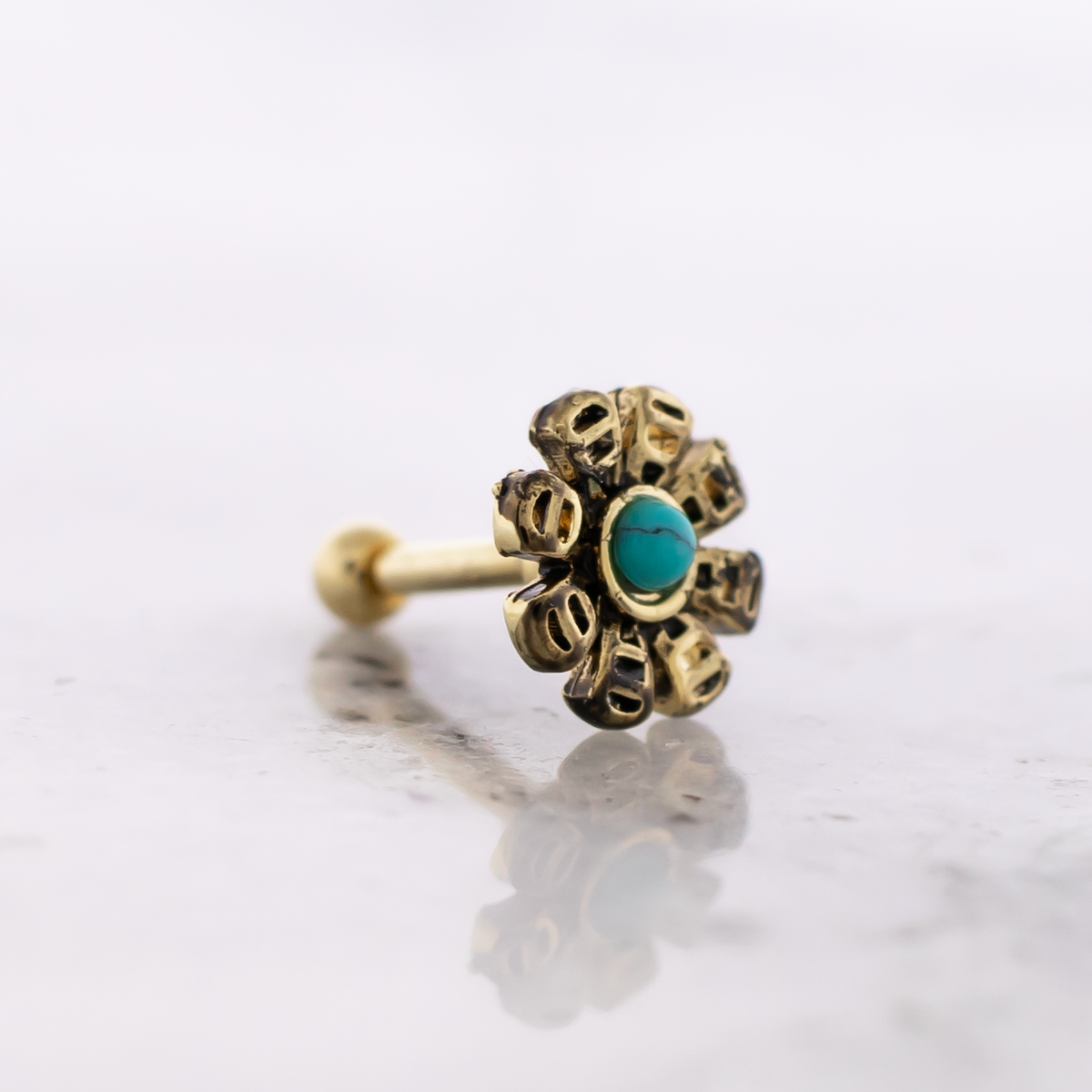 16G Turquoise Howlite Flower Cartilage Barbell | | Wiccan Center