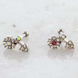 16G Flower with Gems Ear Barbell | Body Jewelry | Wiccan Center