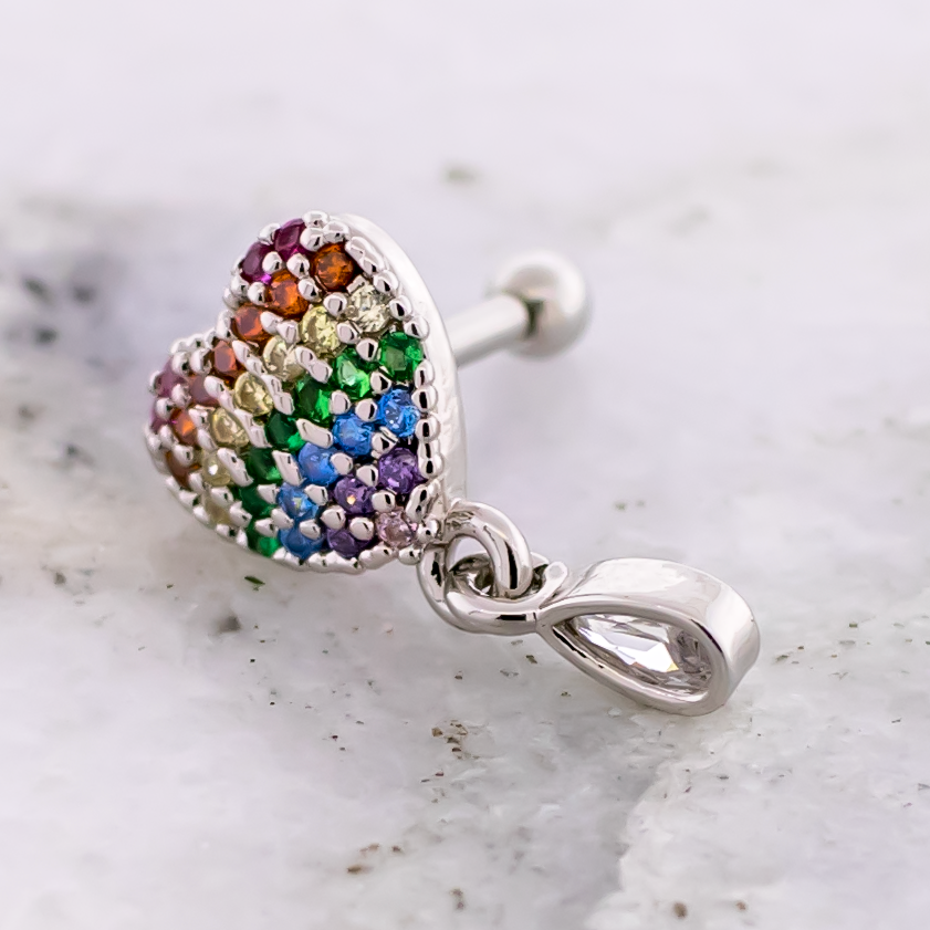 16G Rainbow Heart Cartilage Barbell | Body Jewelry | Wiccan Center