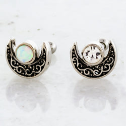 16G Crescent Moon Gem Cartilage Barbell | Body Jewelry | Wiccan Center