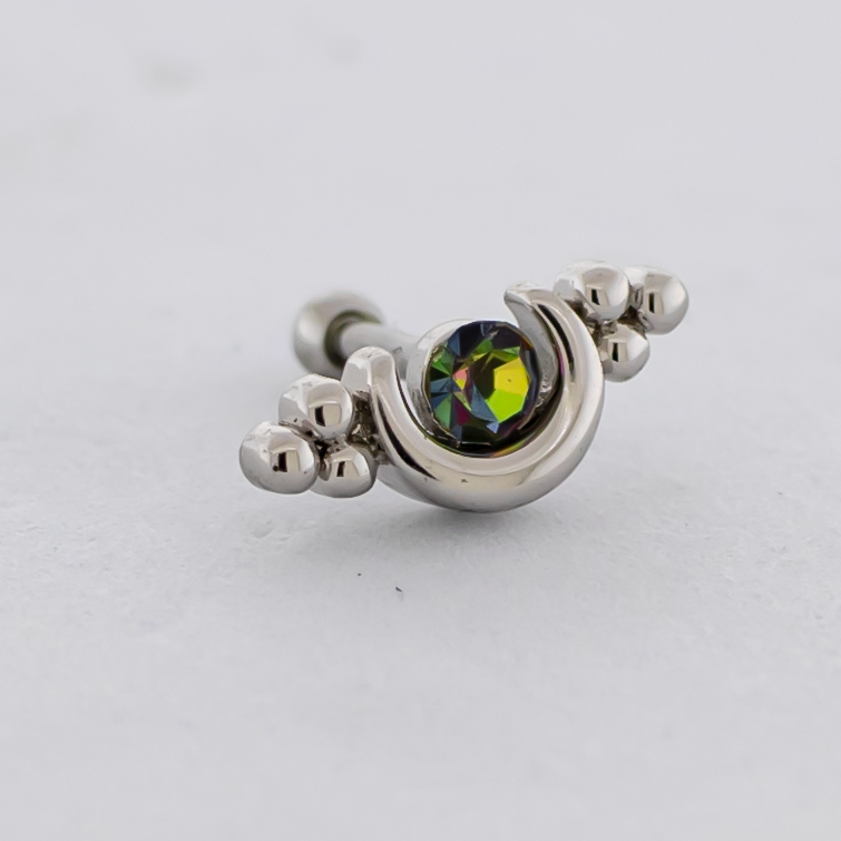 16G Crescent Moon w/ Beads & Gem Cartilage Barbell | Body Jewelry | Wiccan Center