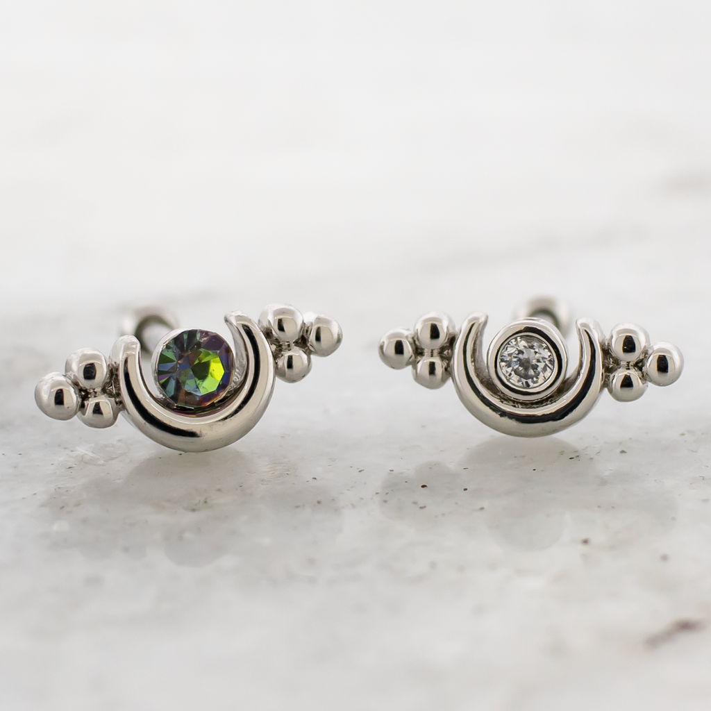 16G Crescent Moon w/ Beads & Gem Cartilage Barbell | Body Jewelry | Wiccan Center