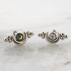 16G Crescent Moon w/ Beads & Gem Cartilage Barbell | Body Jewelry | Wiccan Center