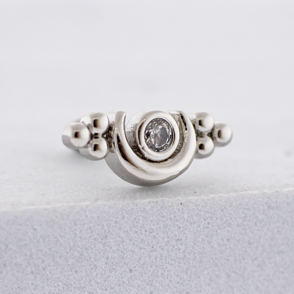 16G Crescent Moon w/ Beads & Gem Cartilage Barbell | Body Jewelry | Wiccan Center