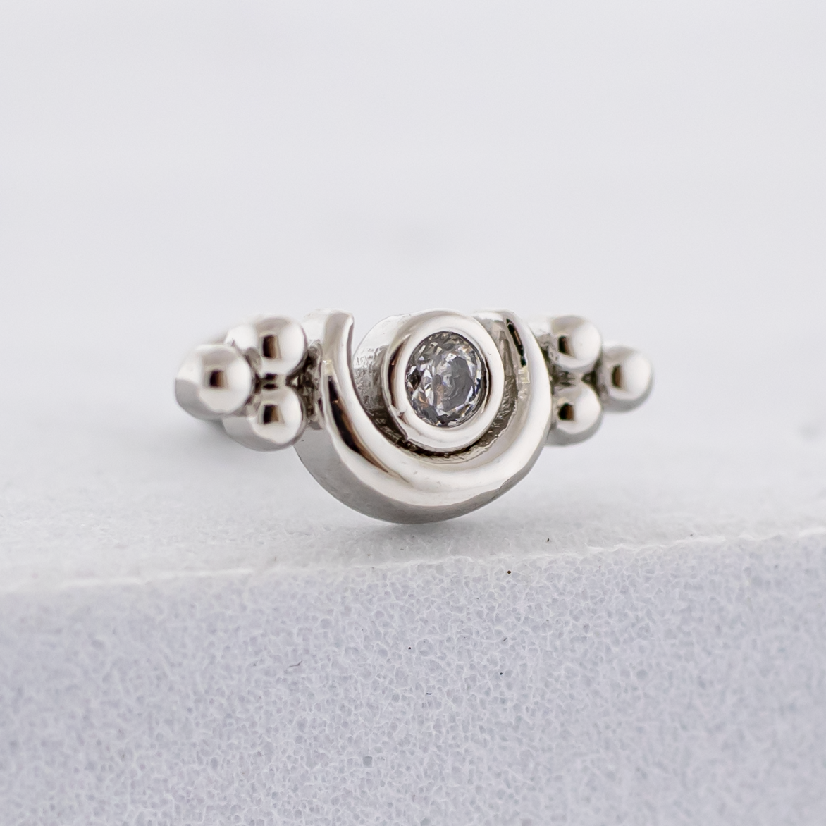 16G Crescent Moon w/ Beads & Gem Cartilage Barbell | Body Jewelry | Wiccan Center