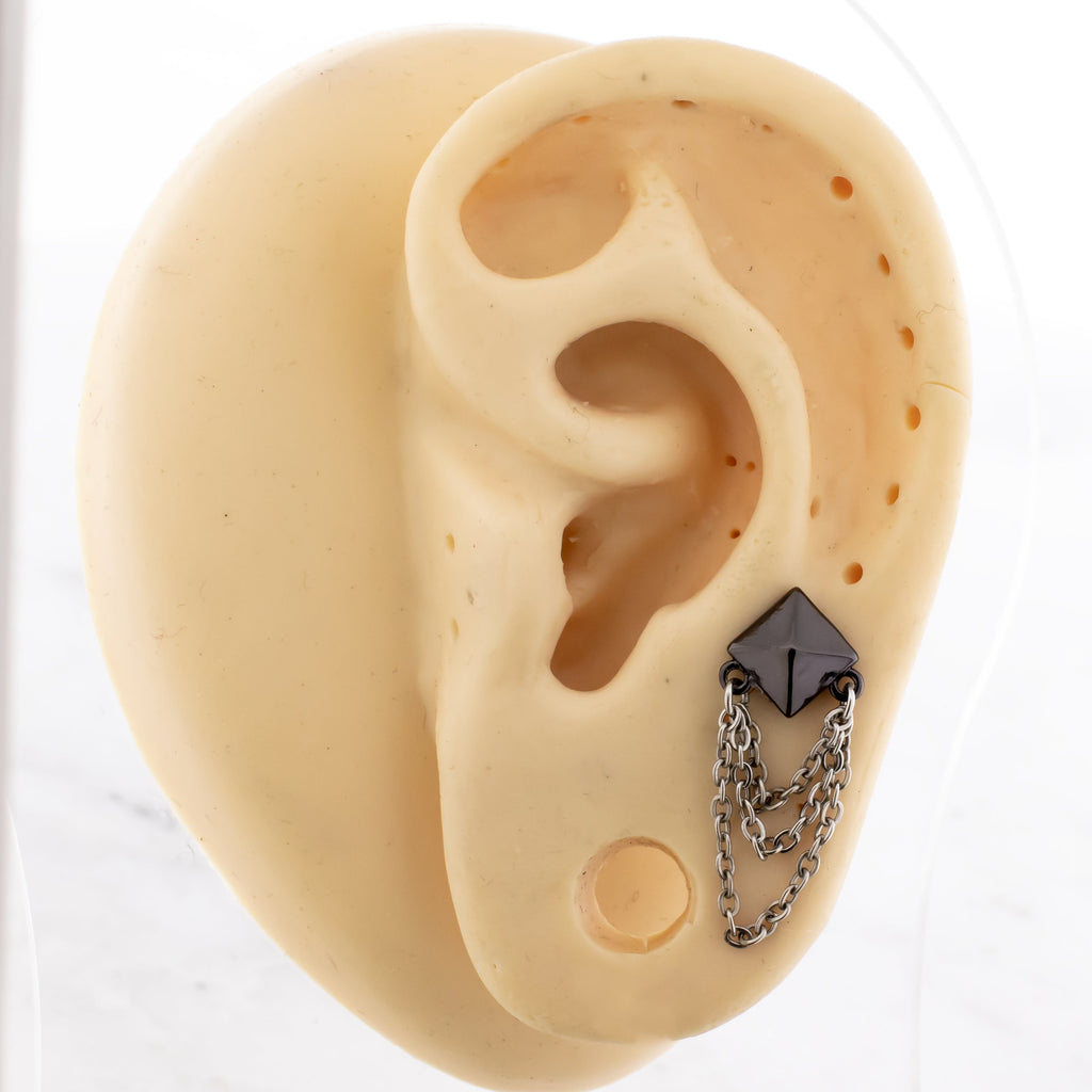 16G Pyramid Stud Chain Cartilage Barbell | Body Jewelry | Wiccan Center