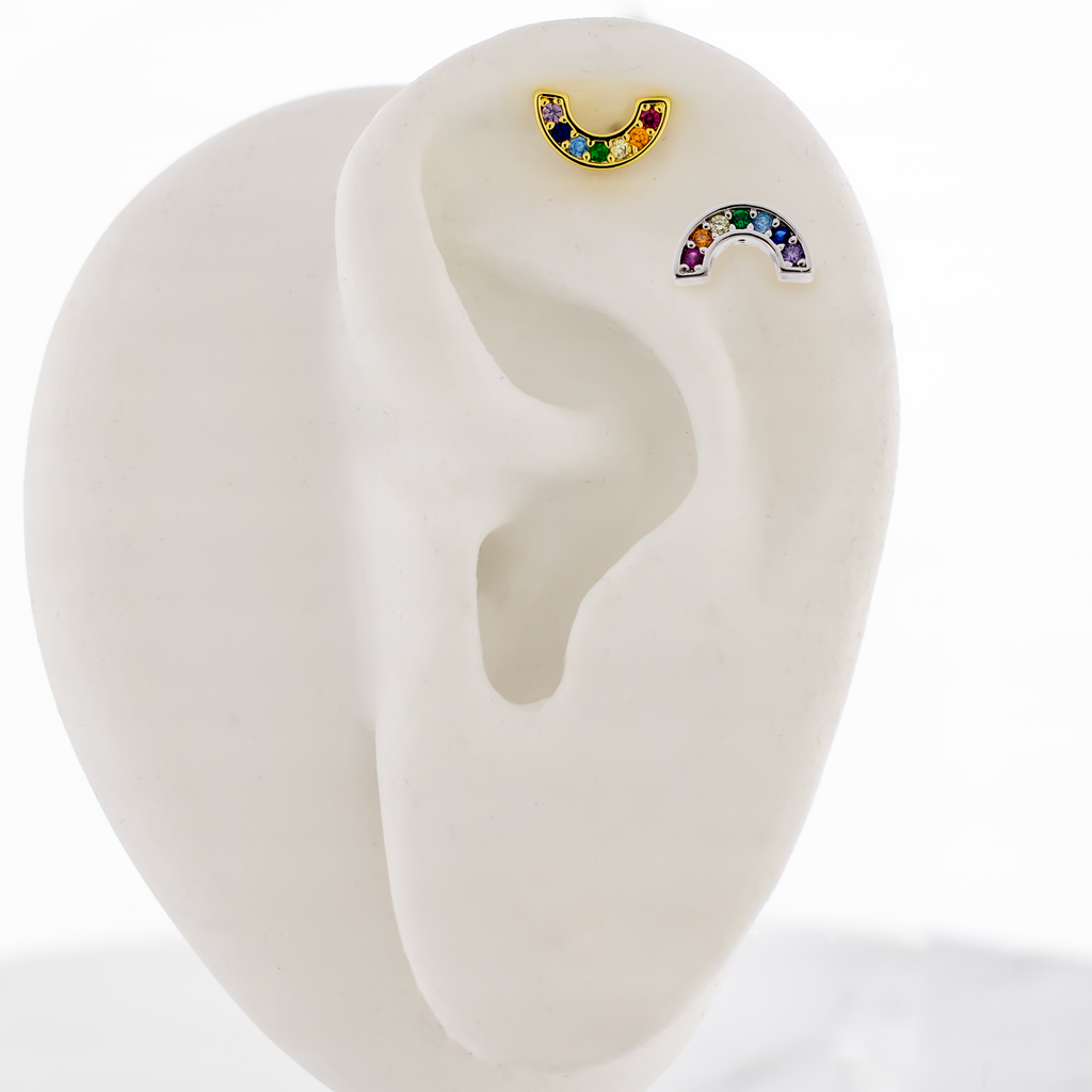 16G PVD Gem Rainbow Cartilage Barbell | | Wiccan Center