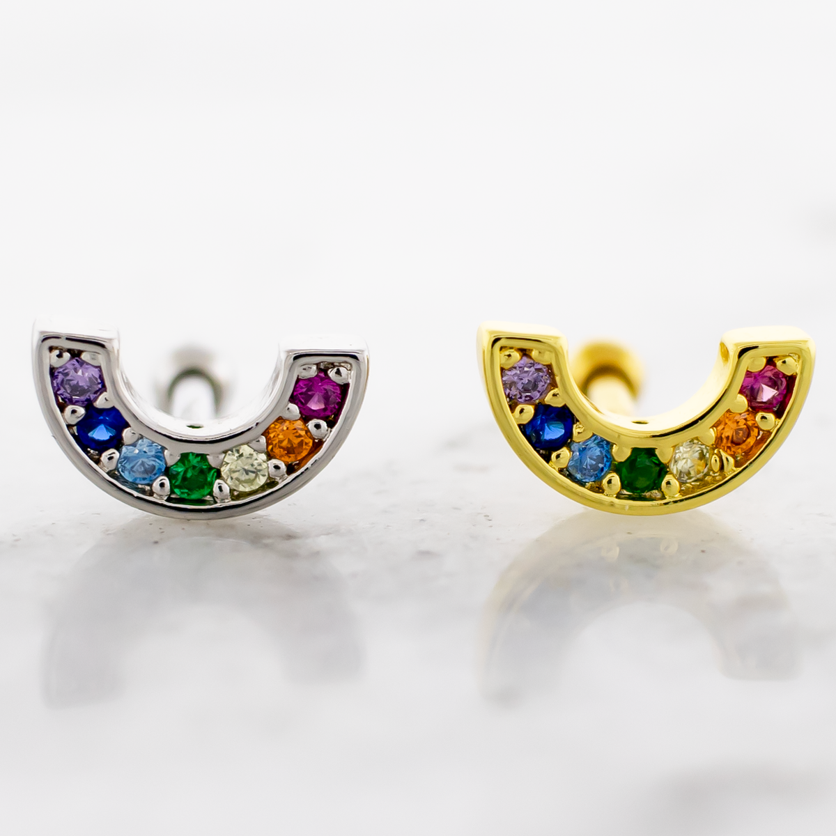 16G PVD Gem Rainbow Cartilage Barbell | | Wiccan Center