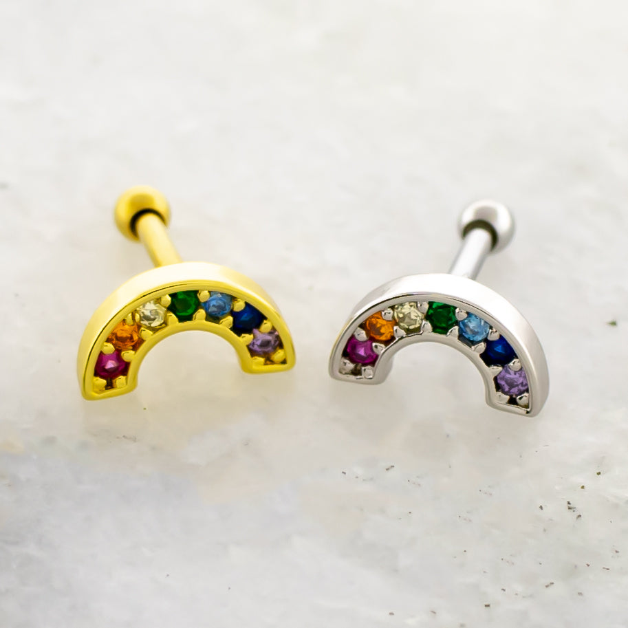 16G PVD Gem Rainbow Cartilage Barbell | | Wiccan Center