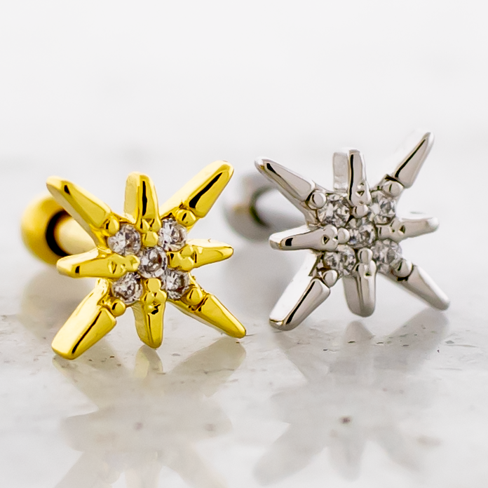 16G Gemmed Starburst Cartilage Barbell | Body Jewelry | Wiccan Center