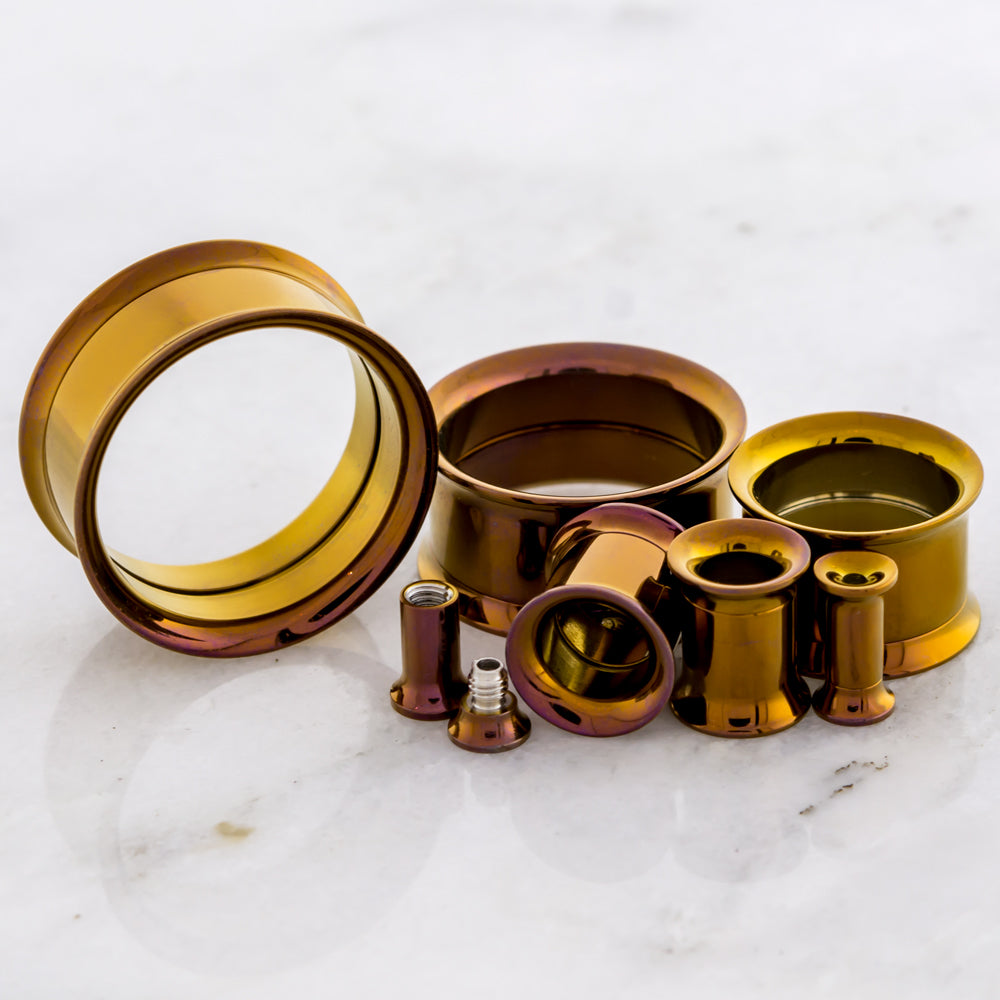 Bronze Steel Double Flare Tunnels - Internally Threaded | Body Jewelry | Wiccan Center