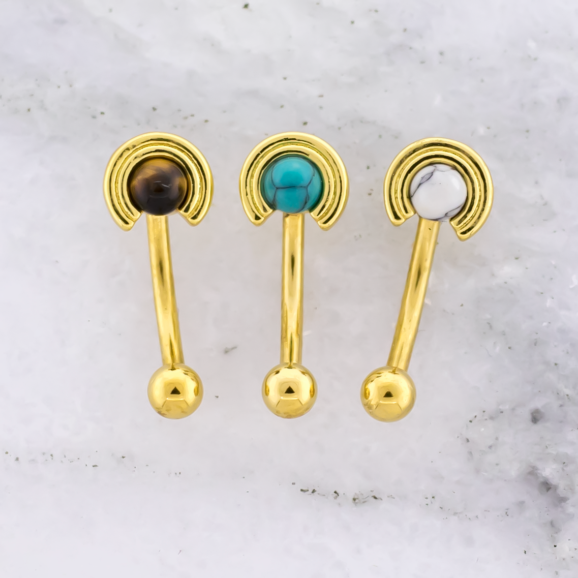 16G Natural Stone Circle Curved Barbell | | Wiccan Center