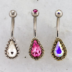 16G Teardrop Cut Gemstone Curved Barbell | | Wiccan Center