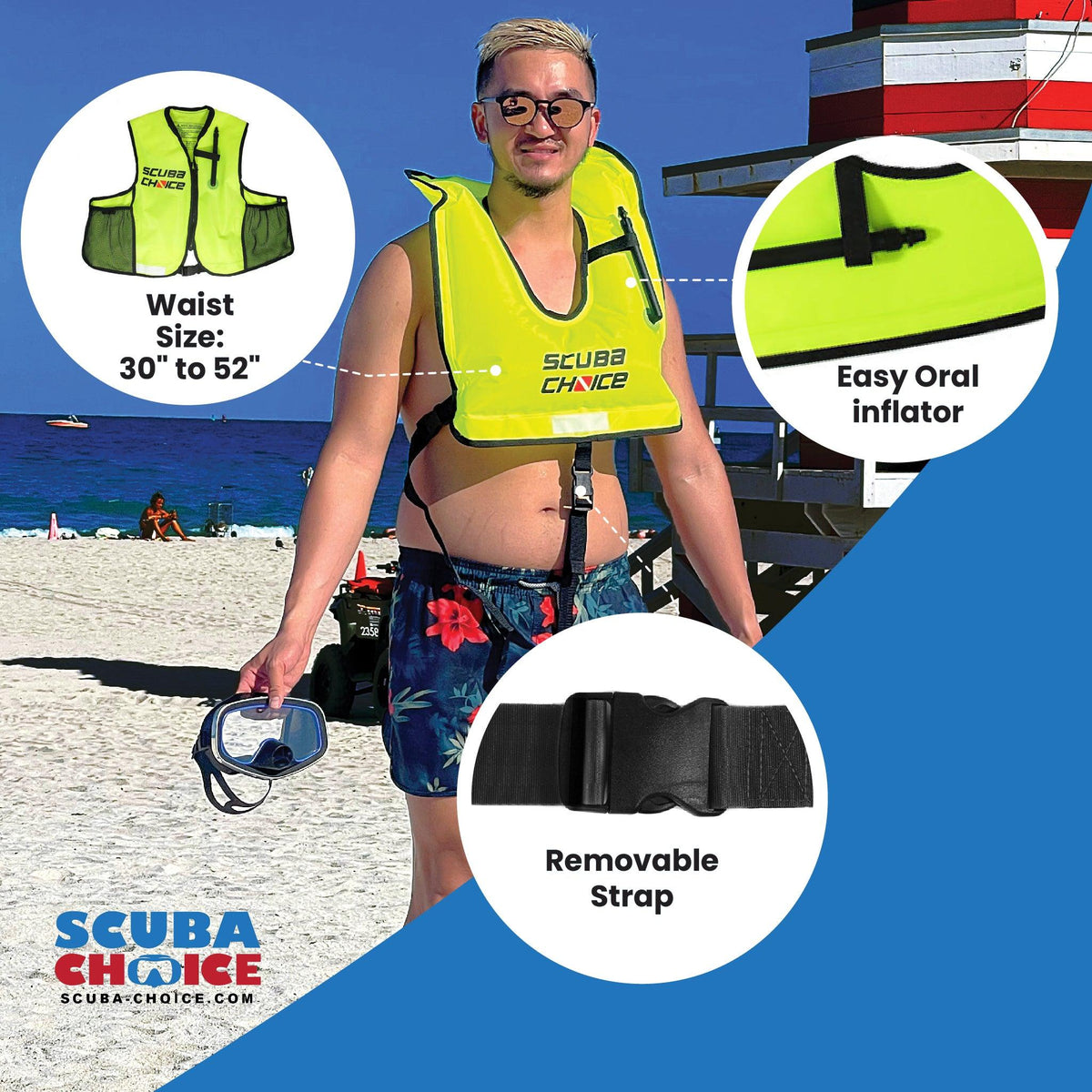 Scuba Choice Snorkeling Oral Inflatable Snorkel Jacket Vest with Pockets | Snorkel Vests | Wiccan Center