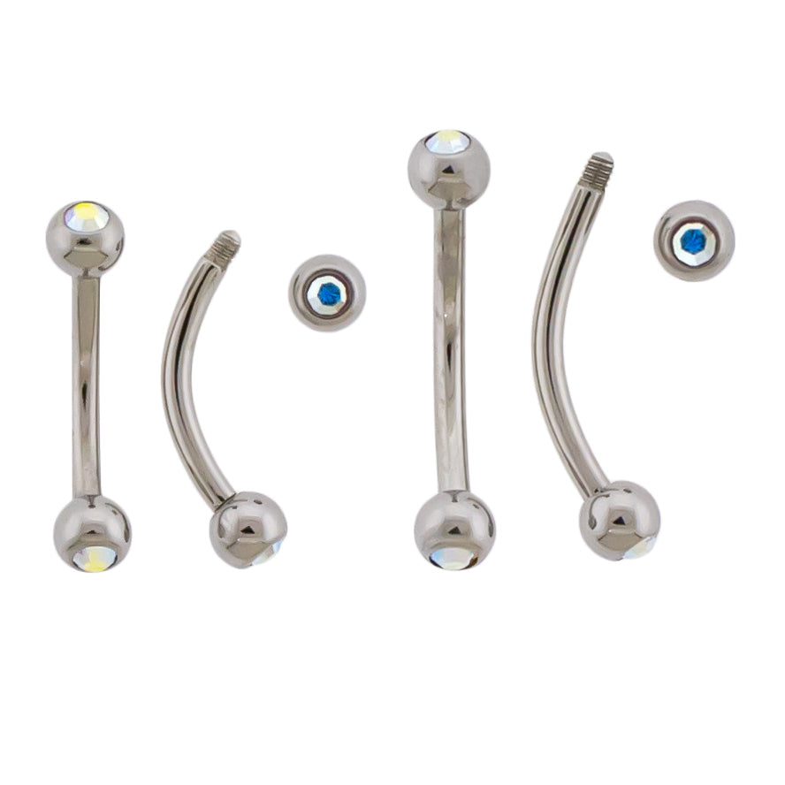 16G Steel Bezel Set Premium Crystal Curved Barbell | Internally Threaded Curved Barbells | Wiccan Center