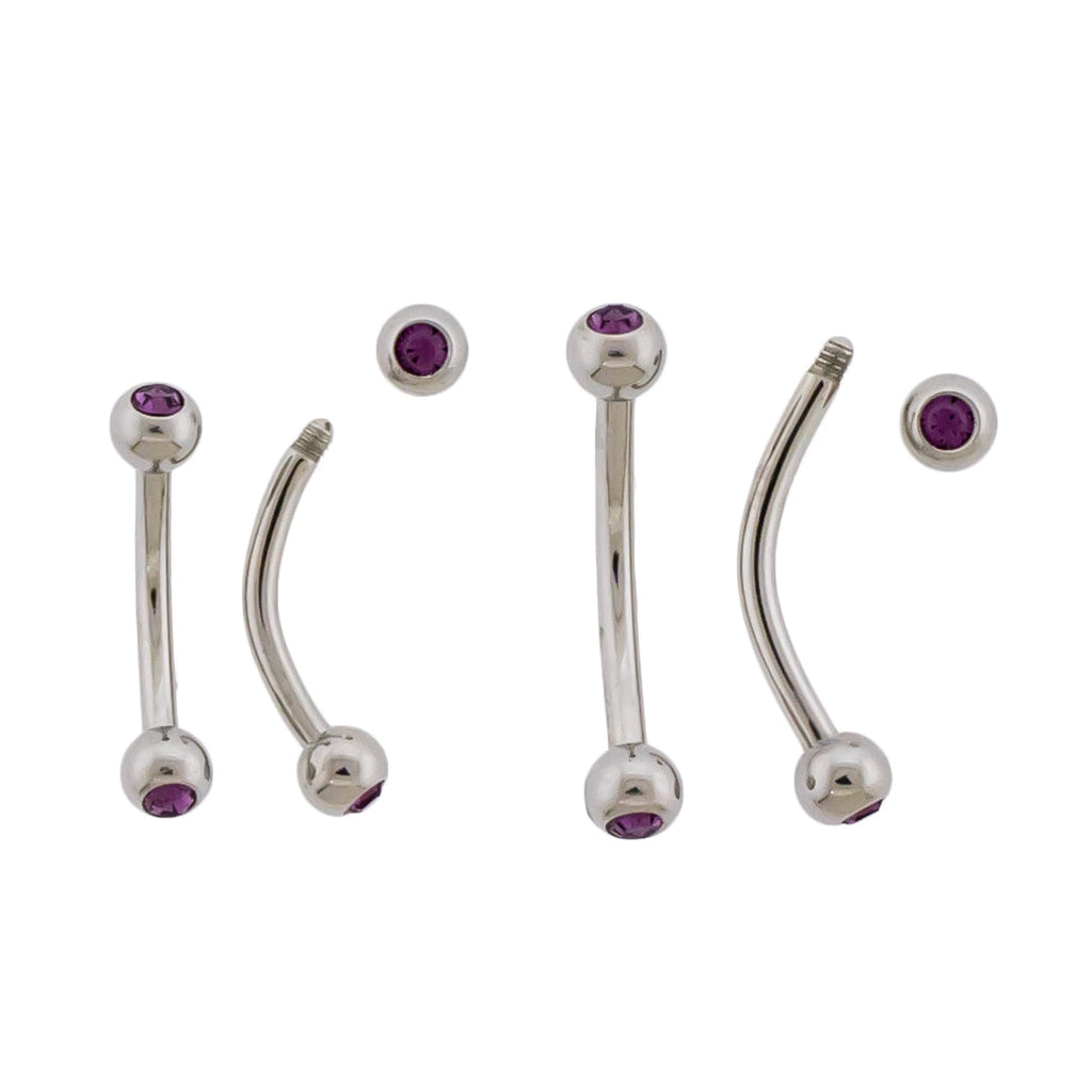 16G Steel Bezel Set Premium Crystal Curved Barbell | Internally Threaded Curved Barbells | Wiccan Center