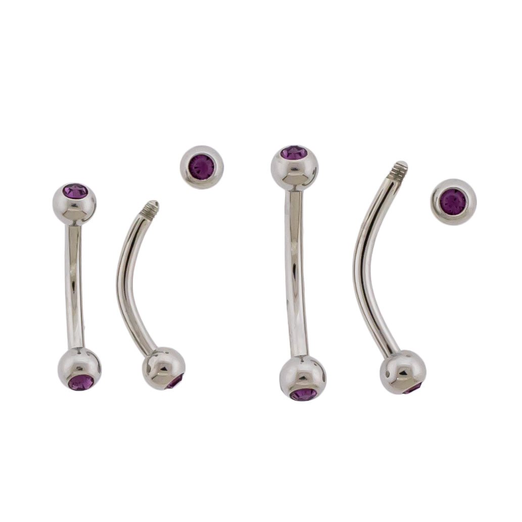 16G Steel Bezel Set Premium Crystal Curved Barbell | Internally Threaded Curved Barbells | Wiccan Center