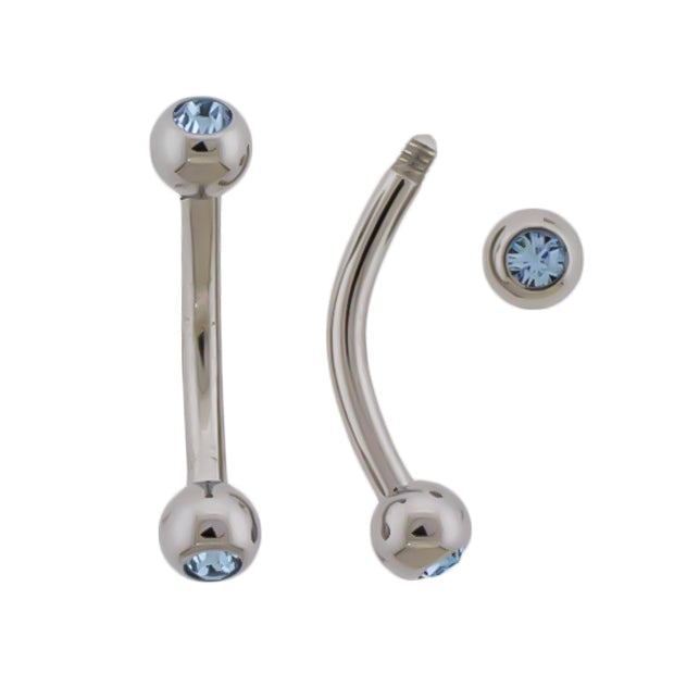 16G Steel Bezel Set Premium Crystal Curved Barbell | Internally Threaded Curved Barbells | Wiccan Center