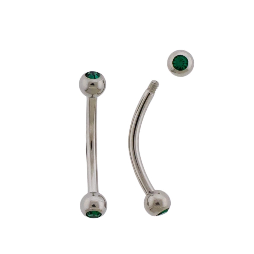 16G Steel Bezel Set Premium Crystal Curved Barbell | Internally Threaded Curved Barbells | Wiccan Center