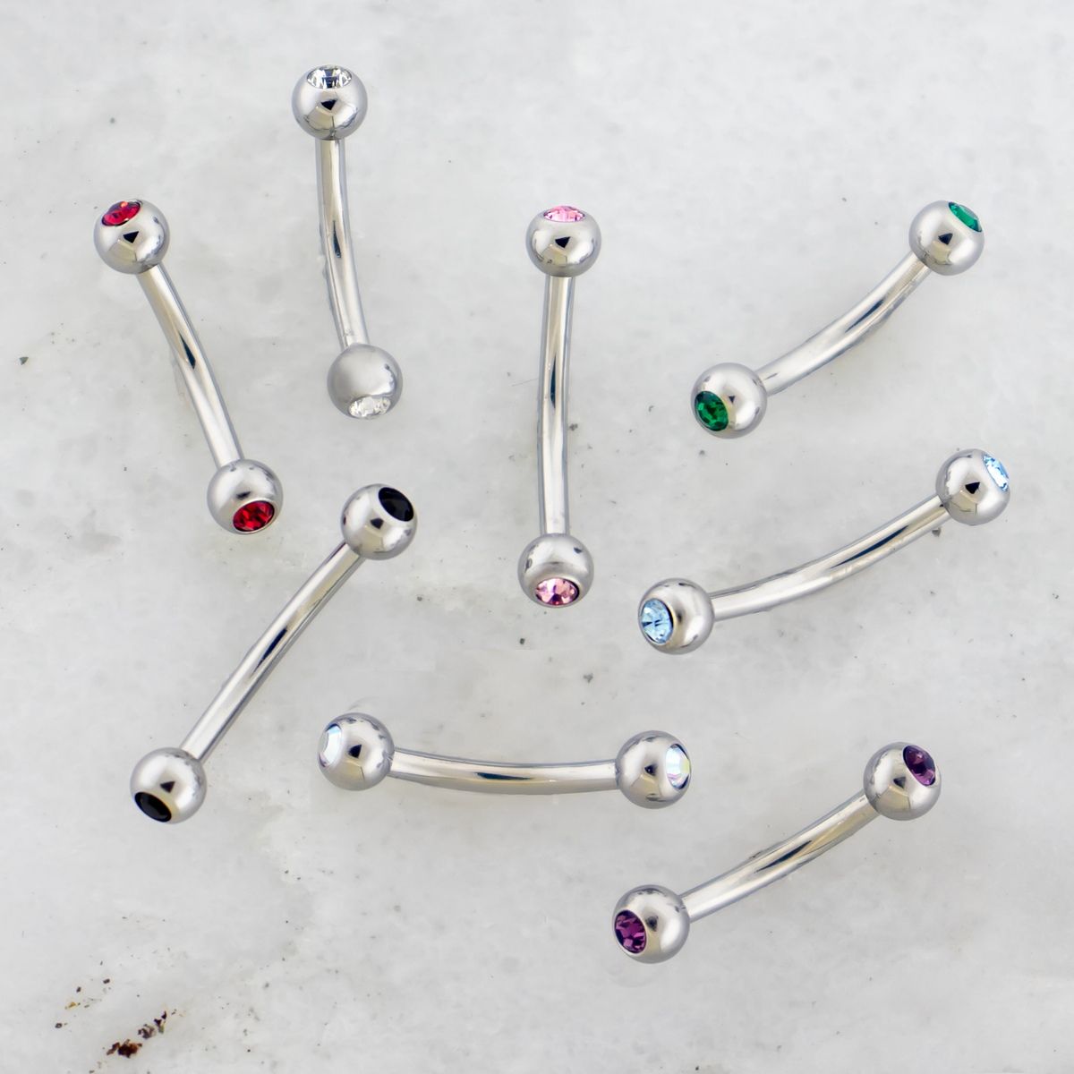 16G Steel Bezel Set Premium Crystal Curved Barbell | Internally Threaded Curved Barbells | Wiccan Center