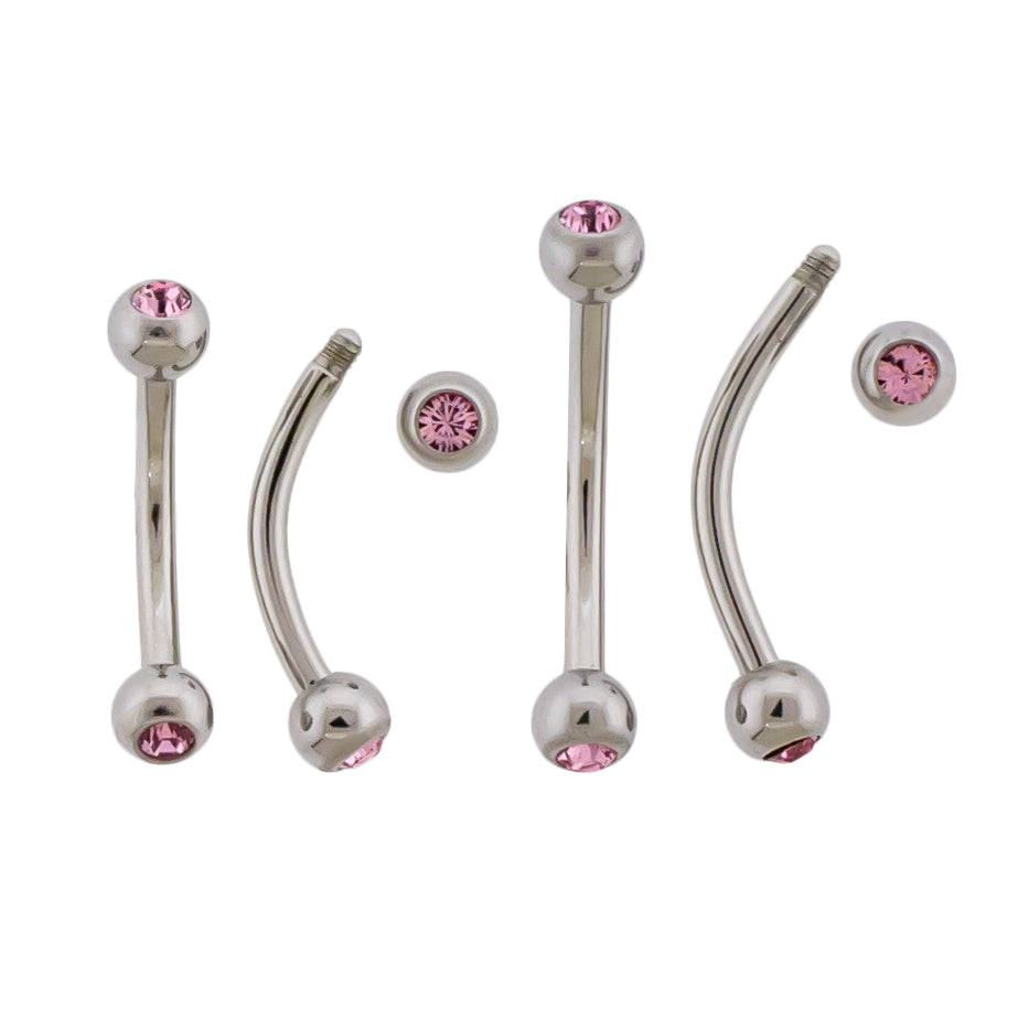 16G Steel Bezel Set Premium Crystal Curved Barbell | Internally Threaded Curved Barbells | Wiccan Center