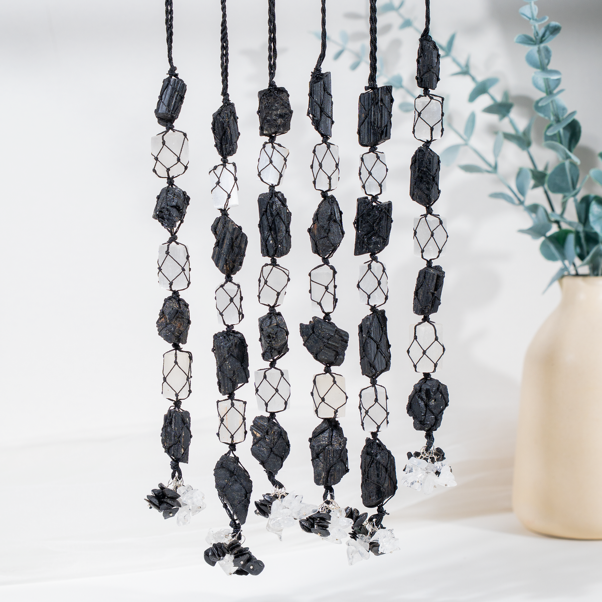 Black Tourmaline & Selenite Crystal Hanger, Car Accessories