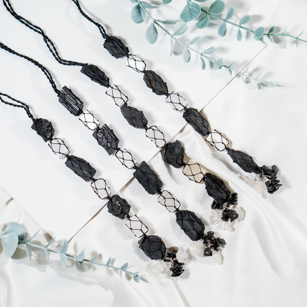 Black Tourmaline & Selenite Crystal Hanger, Car Accessories | hanger | Wiccan Center