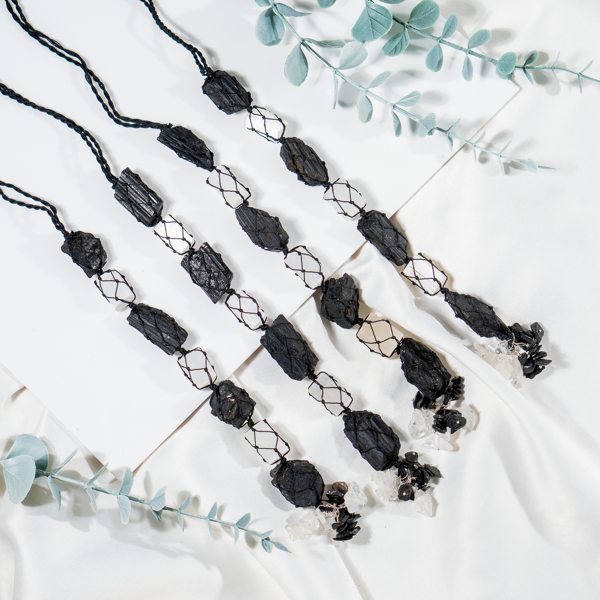 Black Tourmaline & Selenite Crystal Hanger, Car Accessories