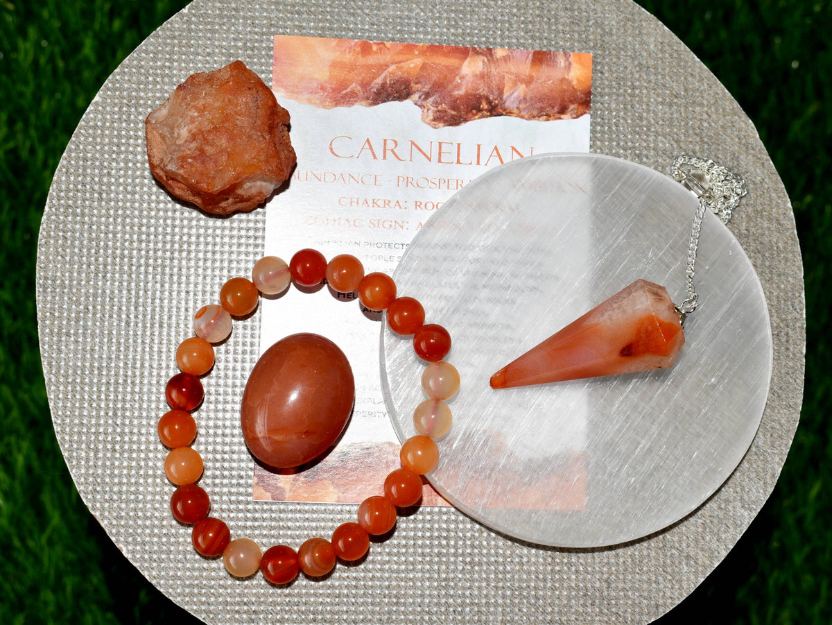 Carnelian Crystal Gift Set For Emotional Support and Protection, Real Polished Gemstones. | Merkaba & Platonic Solids | Wiccan Center