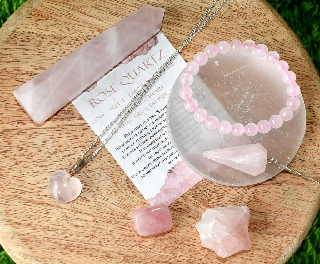 Rose Quartz Crystal Gift Set For Emotional Support and Protection, Real Polished Gemstones. | Merkaba & Platonic Solids | Wiccan Center