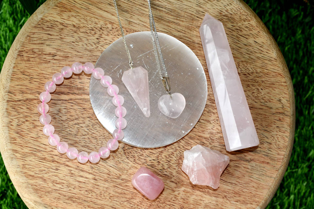 Rose Quartz Crystal Gift Set For Emotional Support and Protection, Real Polished Gemstones. | Merkaba & Platonic Solids | Wiccan Center