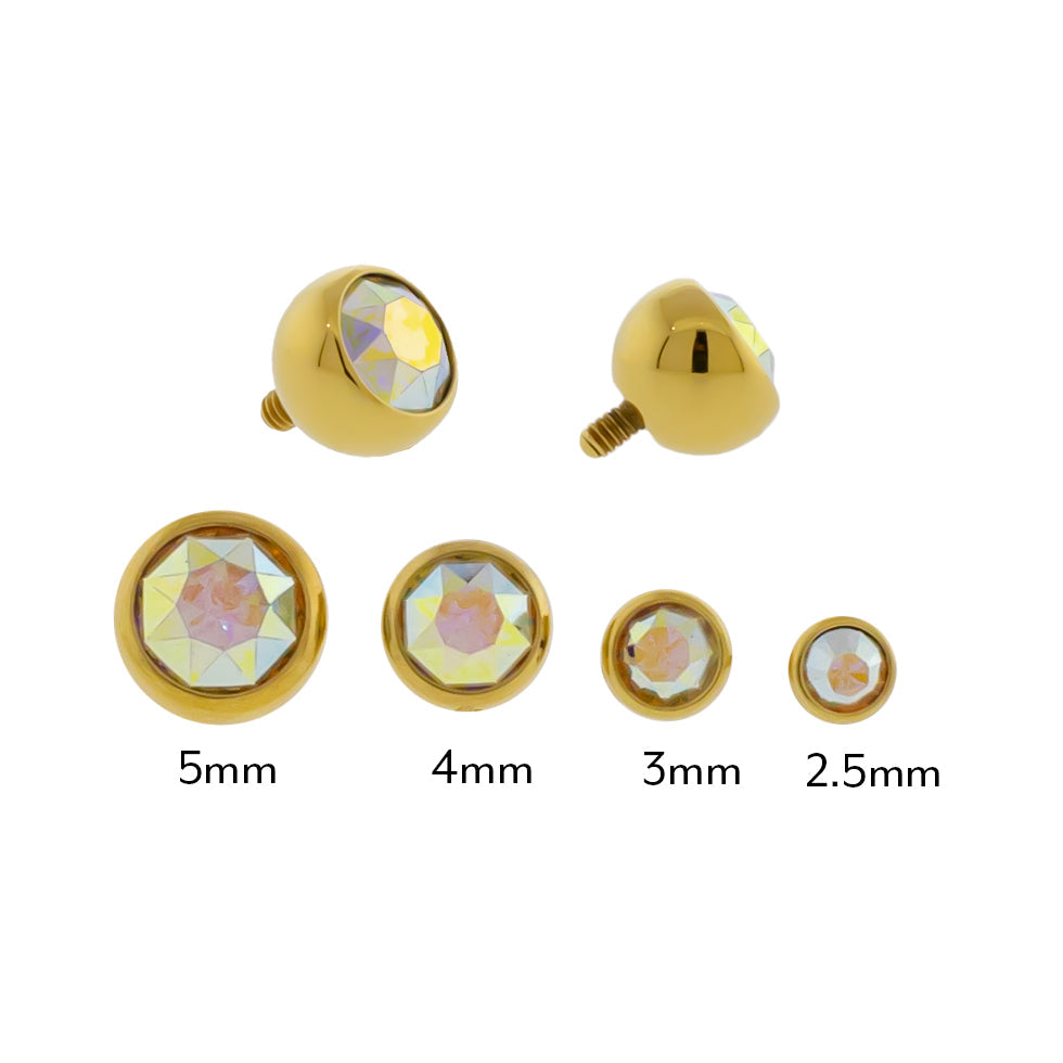 Steel Internally Threaded Gold PVD Gem Ball 16G